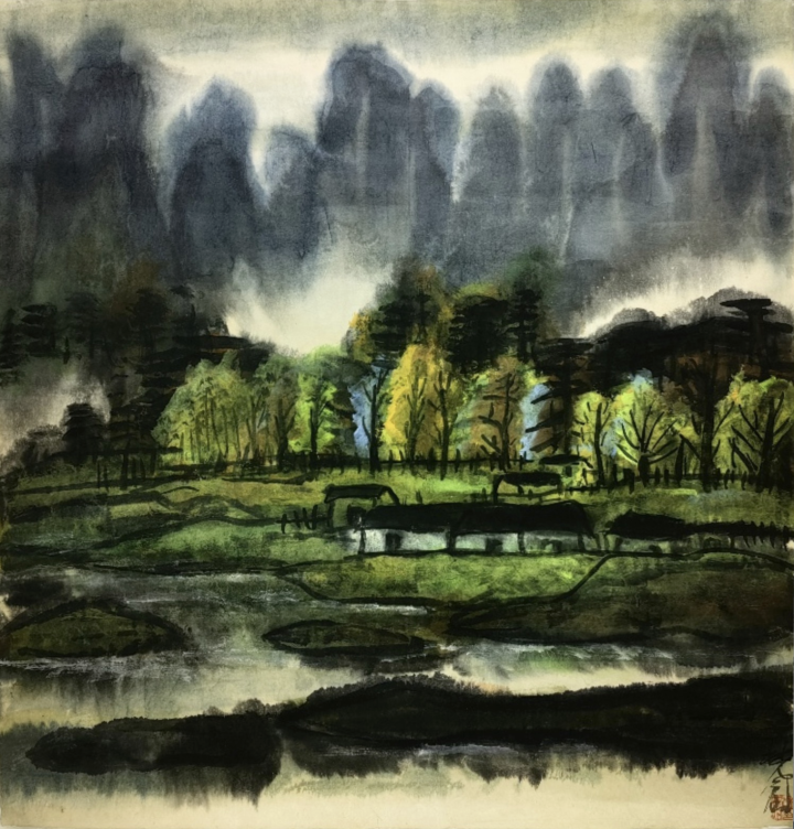 《风景》林风眠，纸本水墨设色，67.5x65cm，1980年代，中国美术学院美术馆藏-p.png