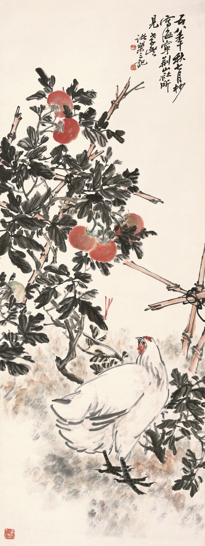 1958年作《白鸡红柿》（美院藏）135.5×50.5cm .jpg