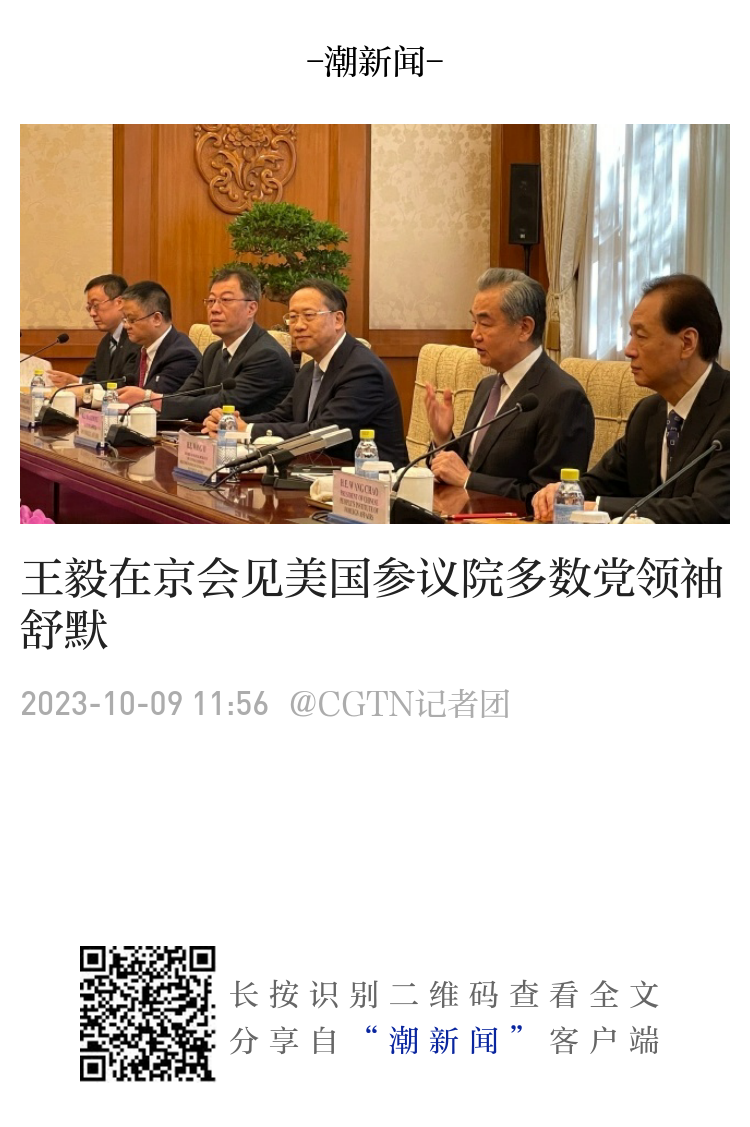 王毅在京会见美国参议院多数党领袖舒默