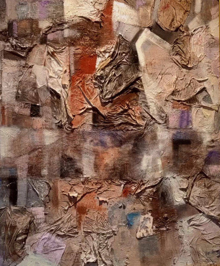 李腾 有房子的风景 93×113cm 综合材料.jpg