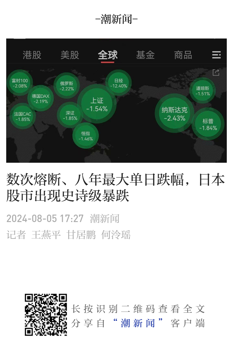 数次熔断、八年最大单日跌幅，日本股市出现史诗级暴跌