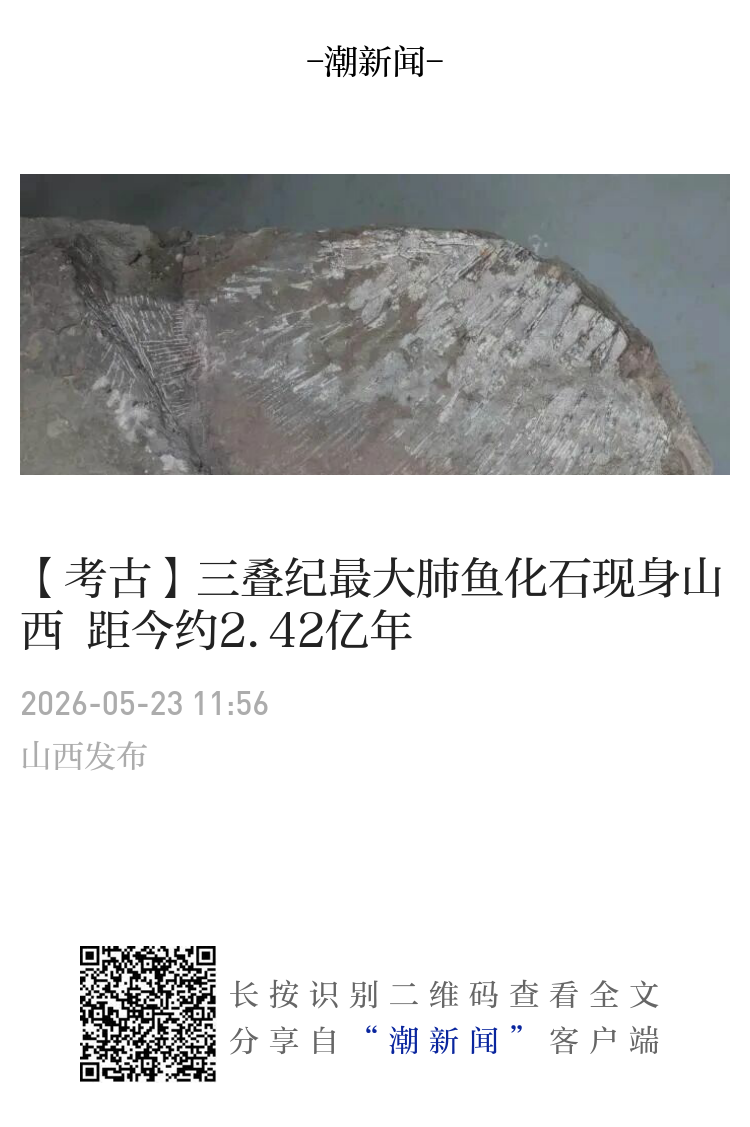 考古】三叠纪最大肺鱼化石现身山西距今约2.42亿年